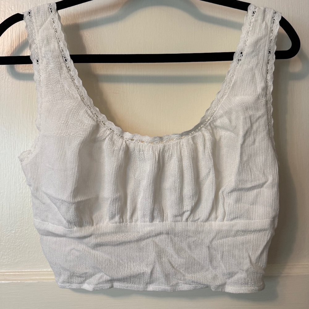 White peasant tank top elastic back